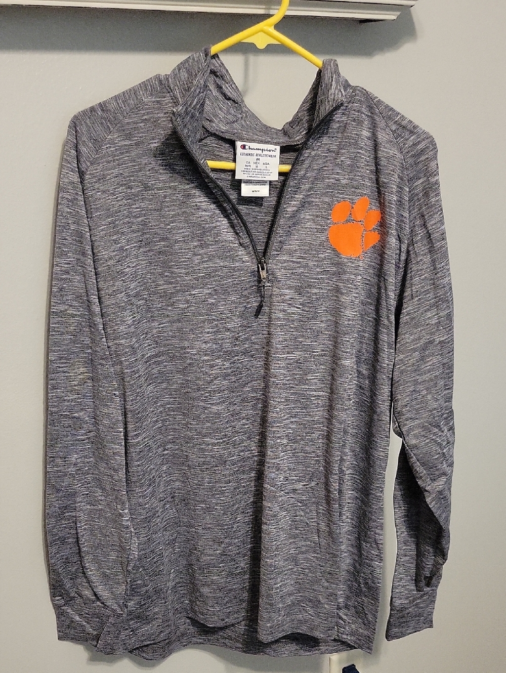 Champion Gray Heather Quarter-Zip with Clemson Orange Paw Logo